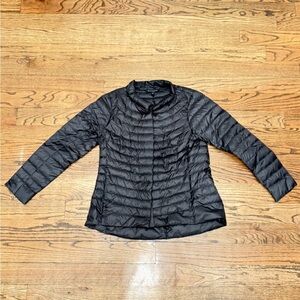 Athleta Black Lightweight Packable Puffer Jacket Quilted Zip Front Medium
